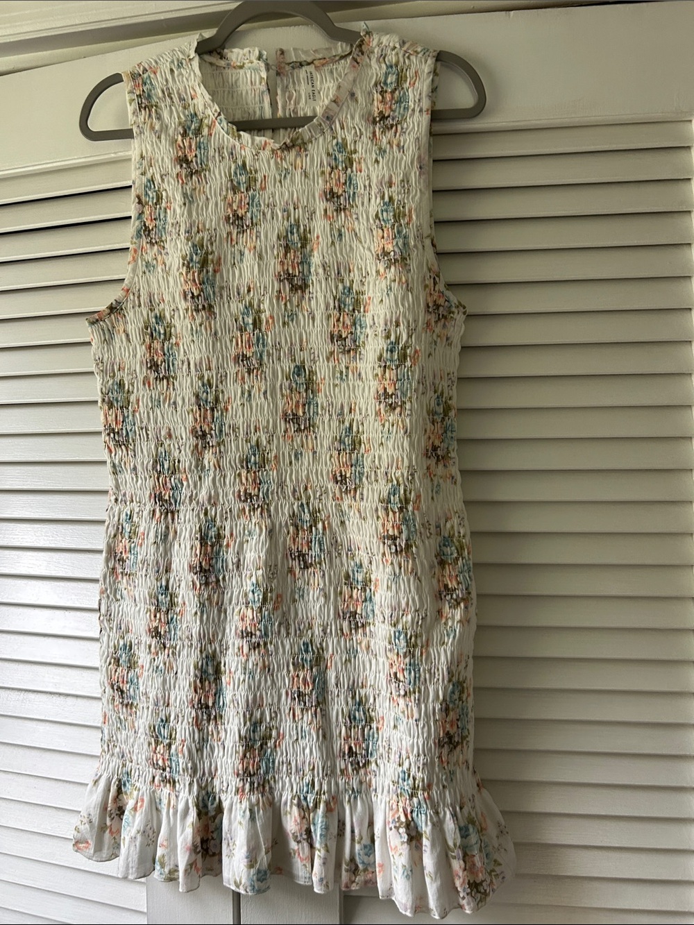 American Eagle Cream Floral Smocked Tank with Pastel Accents